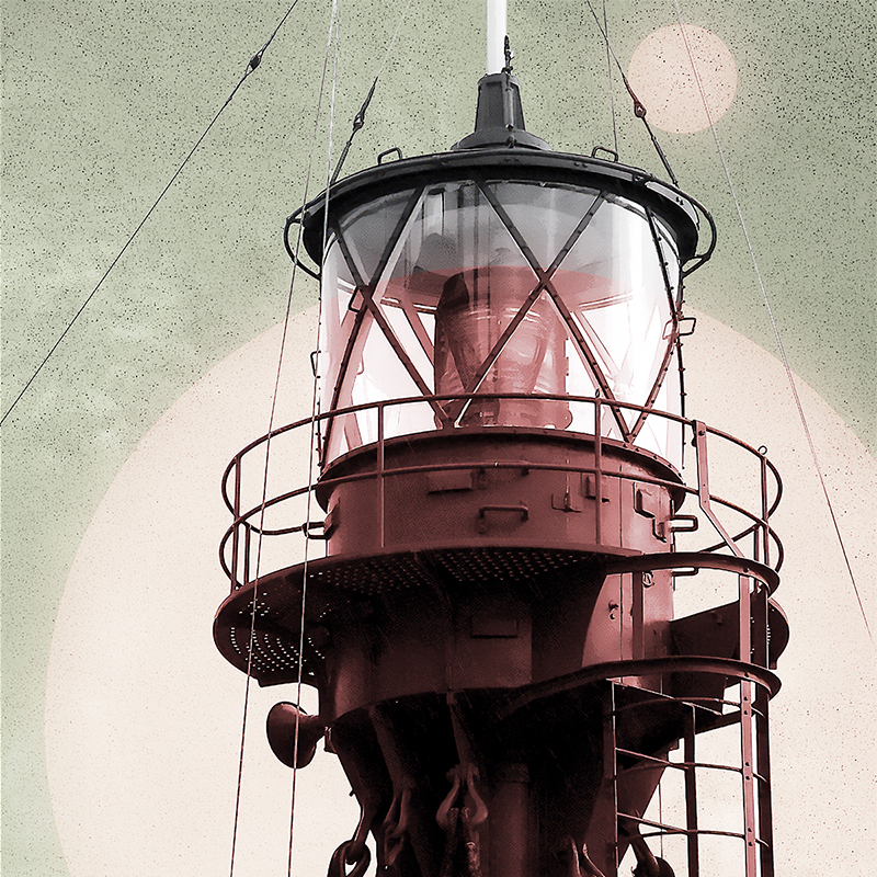 collage, light house, diamond grill plate, letter forms