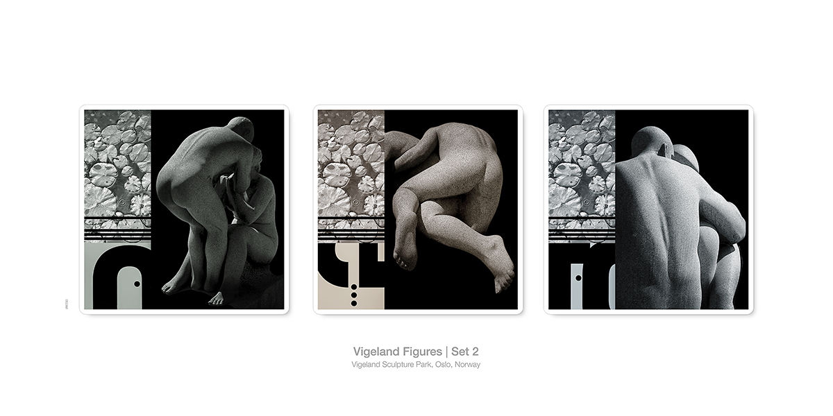 collage, human figures, water lillies, letterforms