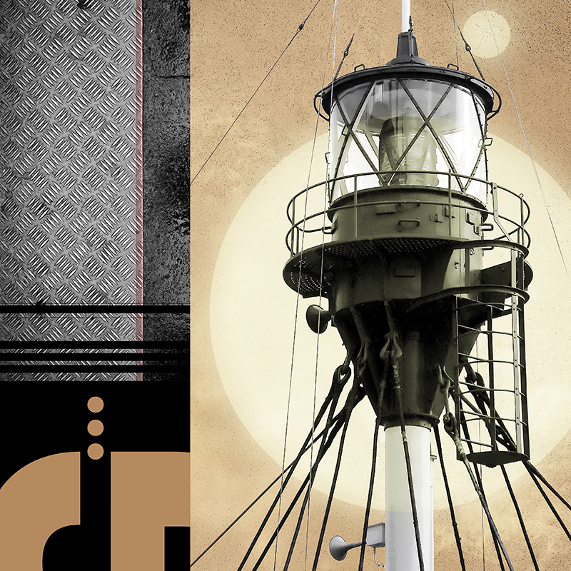 collage, light house, diamond grill plate, letter forms