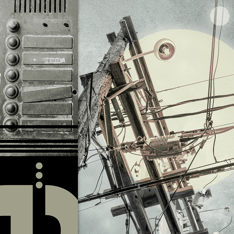collage, electrical wires, door buzzer plate, letter forms