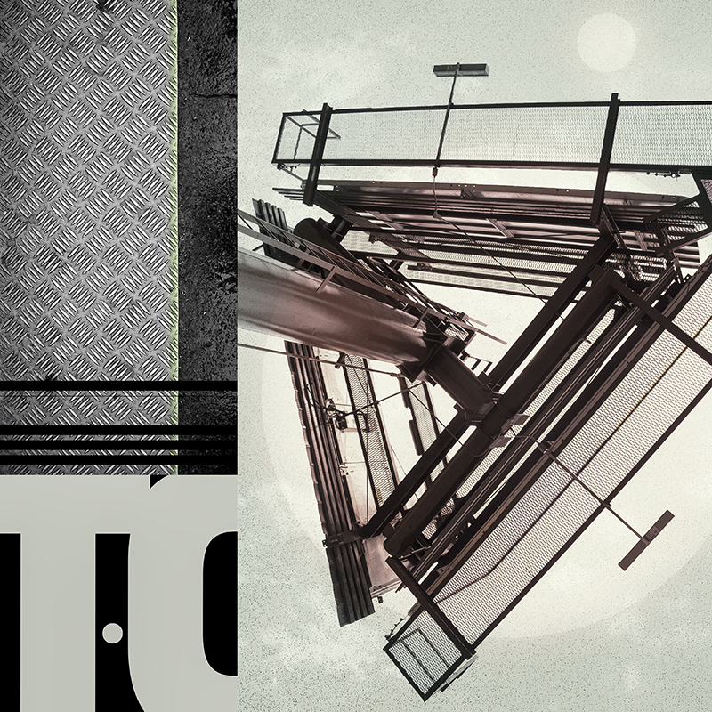 collage, clouds, letter forms, and sign structure