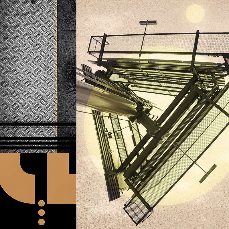 collage, clouds, letter forms, and sign structure