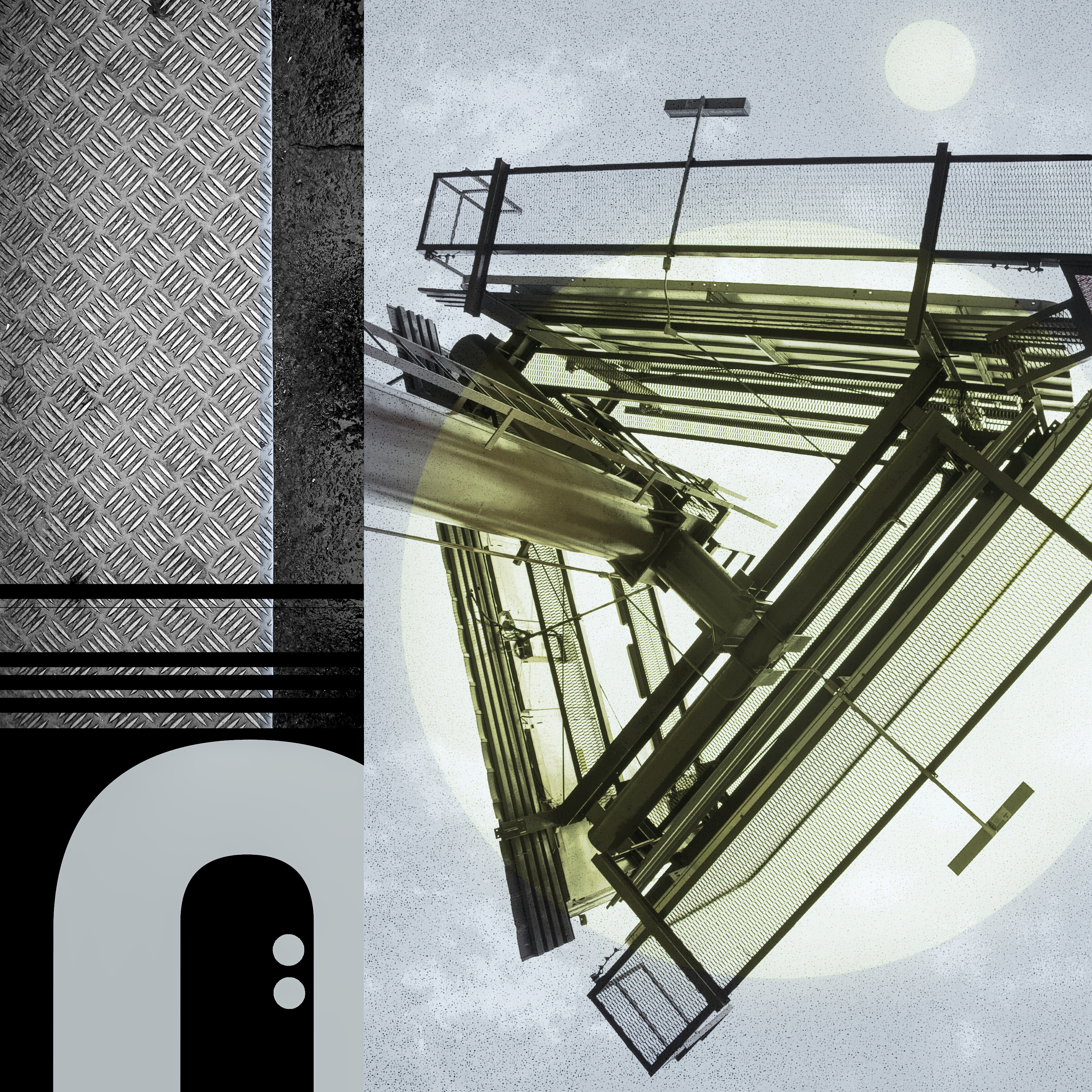 collage, clouds, letter forms, and sign structure
