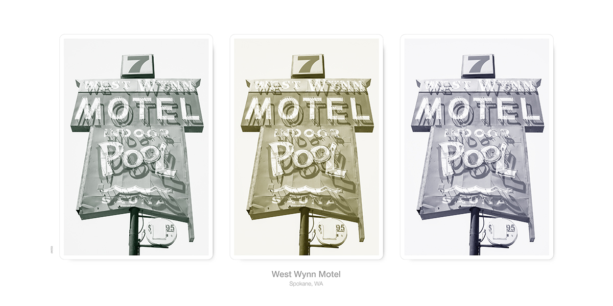 West Wynn Motel neon sign, Spokane, Washington, duotones poster