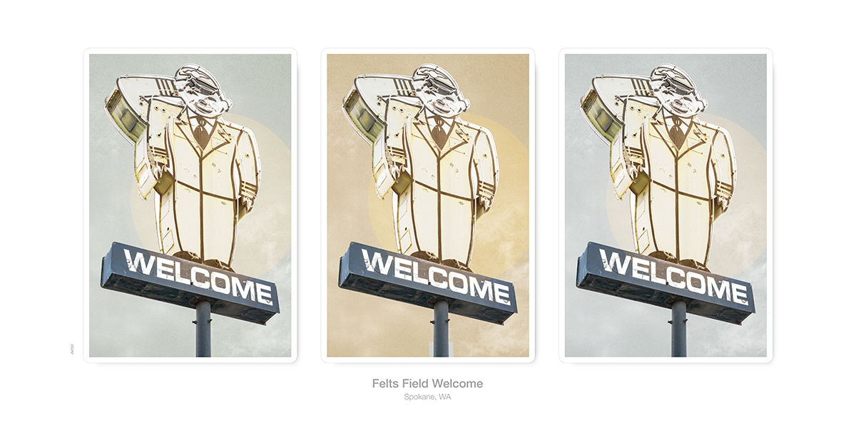 Felts Field airport neon sign, poster, Spokane, Washington