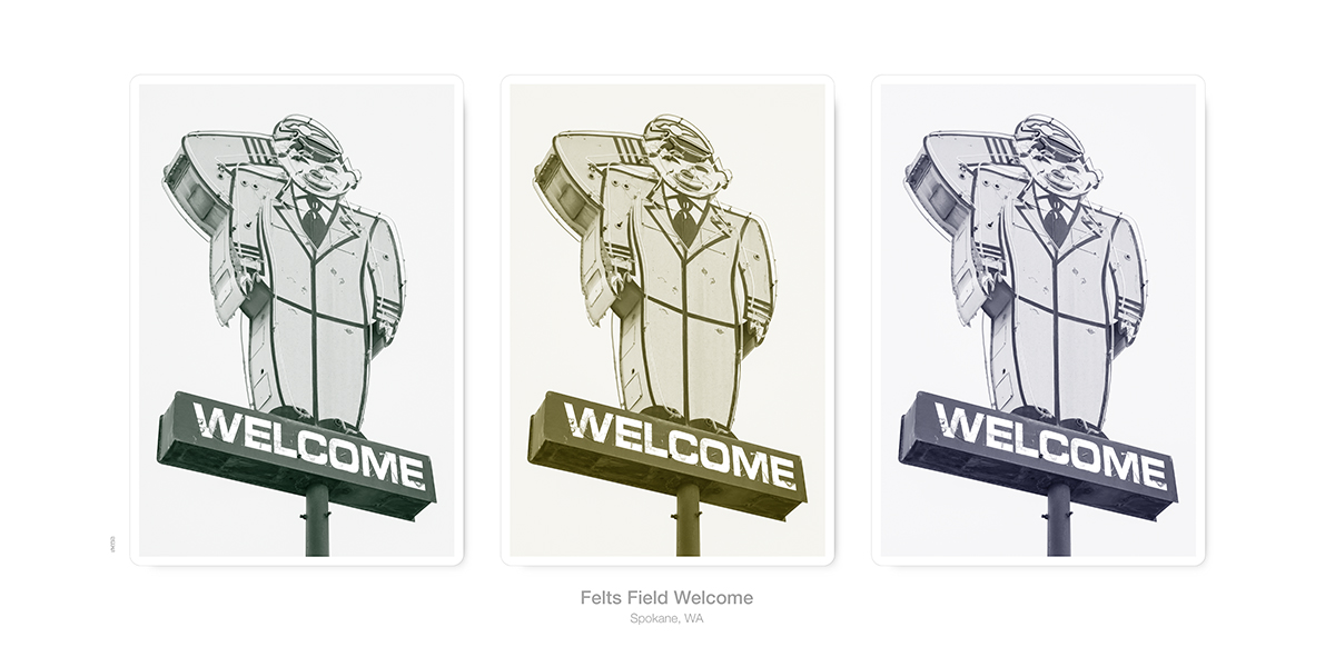 Felts Field airport neon sign, duotone poster, Spokane, Washington