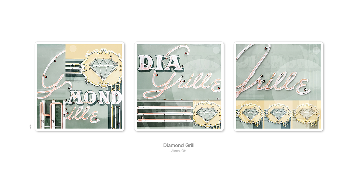 collage, Diamond Grill restaurant sign, poster, Akron, Ohio